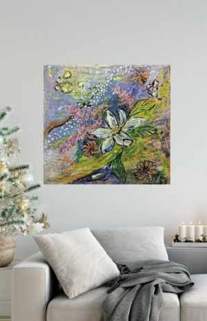 Unikatna slika "Cvetje v vetru", dimenzije 38x40 cm