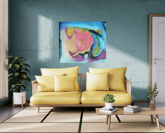 Ročno izdelana slika "Mavrična dežela", dimenzije 47x54 cm